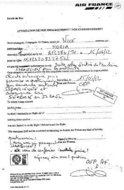 Procès-verbal délivré par Air France à Horia Procès-verbal délivré par Air France à Horia