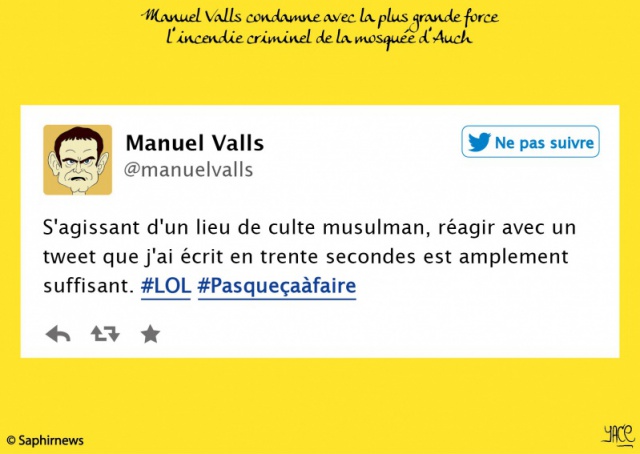 Valls condamne l'incendie de la mosquée d'Auch