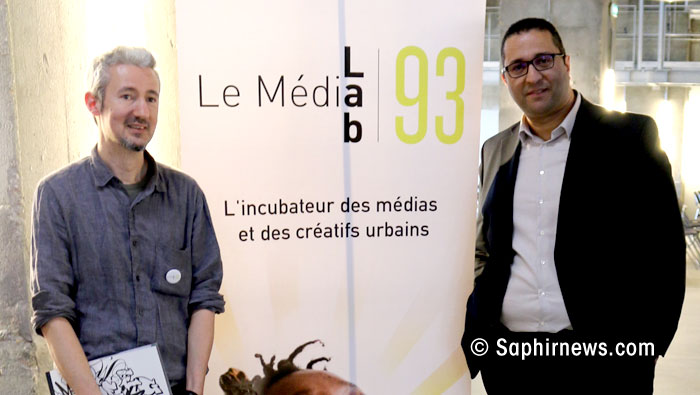 MédiaLab93 a été inauguré mardi 28 mars. Ici à l'image, Erwan Ruty et Farid Mebarki, à la tête de Presse & Cité et initiateurs de l'incubateur médiatique et culturel en Seine-Saint-Denis.