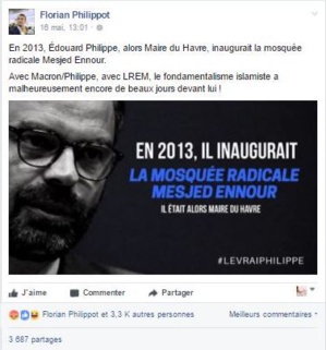 Capture d'écran du post de Florian Philippot, à charge contre le Premier ministre