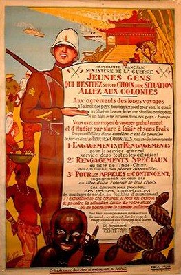 Affiche de propagande pour recruter des volontaires indigènes par le ministère français de la guerre