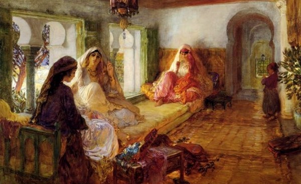 « Harem », une peinture à l'huile datée de 1904 et signée d'Arthur Frederick Bridgman.