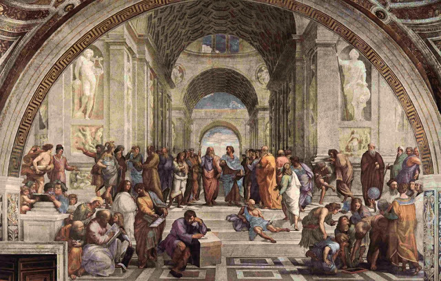 L'Ecole d'Athènes - les disciples de Socrate, fresque de Raphaël (1509-1510).