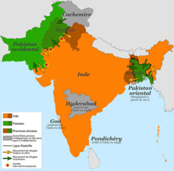 Les Indes britanniques lors de la partition en 1947. © Wikipedia