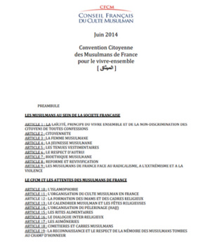 La « Convention Citoyenne des Musulmans de France pour le vivre-ensemble » du CFCM.
