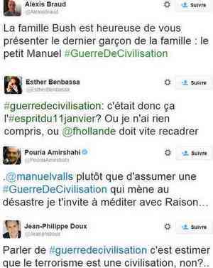 Des tweets en réaction des propos de Valls sur la "guerre de civilisation".
