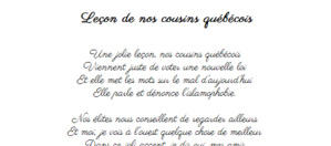 Leçon de nos cousins québécois Leçon de nos cousins québécois