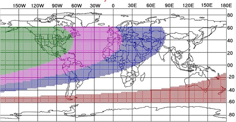 Selon la carte prévisionnelle de l’IAC pour jeudi 19 février 2026, le nouveau croissant lunaire sera visible dans une grande partie du monde à l’œil nu (zones en vert) ou à l’œil nu, avec ou sans instruments selon les conditions météorologiques (magenta et bleu), faisant donc du lendemain le jour de l'Aïd el-Fitr.