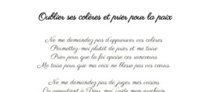 Oublier ses colères et prier pour la paix Oublier ses colères et prier pour la paix