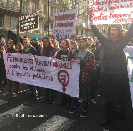 Les féministes révolutionnaires à la manifestation en faveur d'Adama Traoré. © Saphirnews.com