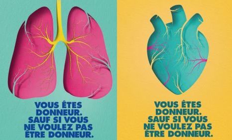 Affiches de l'Agence de biomédecine dans le cadre de la campagne nationale sur le don d'organes.