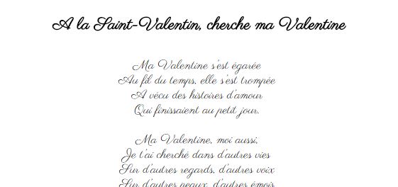 A la Saint-Valentin, cherche ma Valentine 