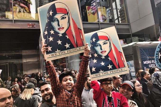 Manifestation à Time Square (New York) dimanche 19 février 2017 - © I am Muslim too