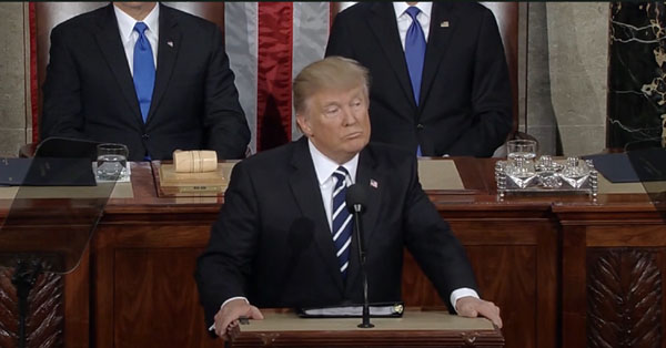 Donald Trump lors de son premier discours de politique générale au Congrès américain mardi 28 février
