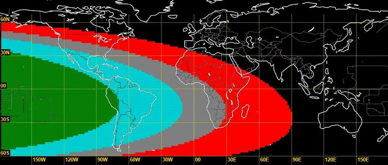 La carte de visibilité du croissant lunaire en date du samedi 24 juin 2017 afin de déterminer la fin du mois du Ramadan et, de ce fait, le début du mois de Chawwal 1438/2017. © Omega Hilal Sighting / Fawzi Kayali