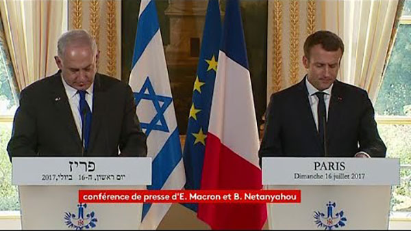 Le Premier ministre israélien Benjamin Netanyahou et le président français Emmanuel Macron à l'Elysée dimanche 16 juillet.