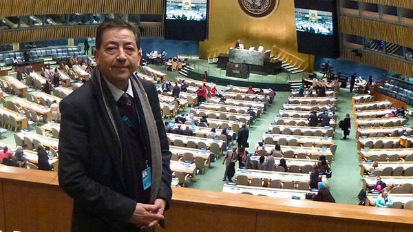 L'ONU a adopté, vendredi 8 décembre 2017, la Journée mondiale du vivre-ensemble en paix. Le président d'honneur de l'ONG musulmane Khaled Bentounès, ici à l'ONU en 2015 pour présenter le projet.