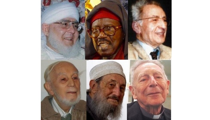 Plusieurs figures de l’islam et du dialogue interreligieux ont rendu l’âme en 2017. En haut, de g. à dr., Cheikh Hamza al-Boutchichi et Cheikh Tidiane Sy dit al-Makhtoum, deux leaders de confréries marocaines et sénégalaises ; l’islamologue Ali Merad. En bas, le spécialiste du Coran Maurice Gloton ; Abd al-Wahid Pallavicini et père Maurice Borrmans, figures du dialogue interreligieux. © Saphirnews.com / DR