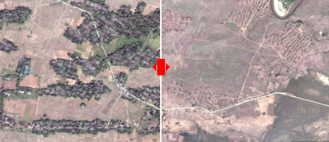 Des dizaines de villages rohingyas ont été rasés au bulldozer par les autorités birmanes afin d’effacer les traces de la présence de cette minorité dans l’Arakan. © HRW