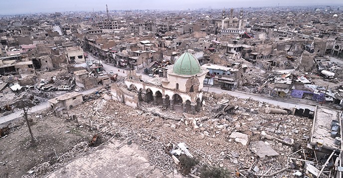 Ce qu'il reste de la mosquée historique Al-Nouri à Mossoul (Irak), détruite par Daesh en juin 2017. © UNESCO/ICONEM