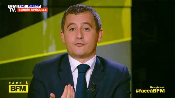 Ici, le ministre de l'Intérieur, Gérald Darmanin. © Capture d’écran BFM TV