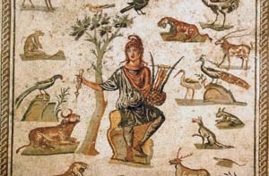 Mosaïque représentant Orphée charmant les animaux. © WikiCommons / Giovanni Dall'Orto