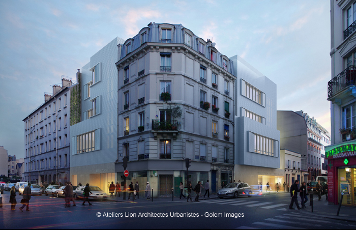 Le nouveau bâtiment ICI-Goutte-d'Or de l'Institut des cultures d'islam se trouve au croisement de la rue Doudeauville et de la rue Stephenson, à Paris 18e.