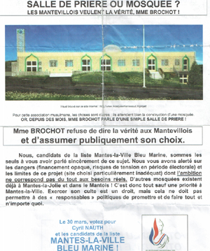Tract de la liste Mantes-la-Ville Bleu Marine.