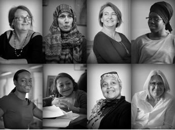 Portrait des intervenantes. En haut (de gauche à droite) : Ghislaine Durand, Karima Mondon, Annie Chaperon et Fatoumata Kebe. En bas : Aya Cissoko, Elisa Rojas, Fatima Abidallah-Chaabi et Béatrice Barbusse.