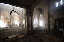 La mosquée place Rabia détruite par un incendie.