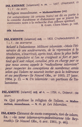 La définition de l'islamisme dans Le Grand Robert (éd. 2001).