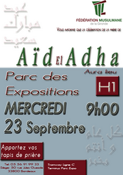 La première affiche annonçait la prière de l'Aïd pour le 23 septembre. Elle a depuis été modifiée.
