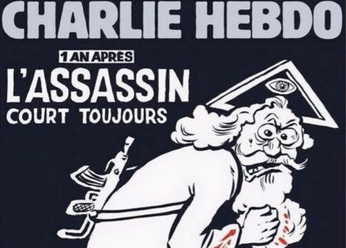 La Une controversée du numéro spécial de Charlie Hebdo un an après les attentats contre la rédaction.