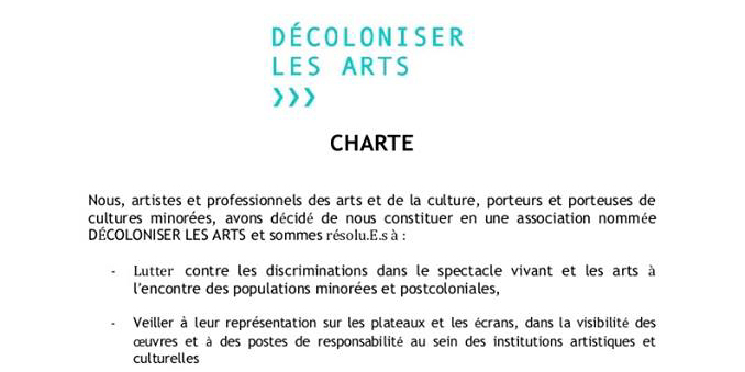 Extrait de la charte de « Décoloniser les arts », un collectif d'artistes et intellectuels engagés contre les discriminations.