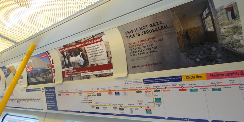 Des millions de Londoniens ont aperçu, lundi 22 février, des affiches dénonçant la politique de l'État d'Israël contre les Palestiniens dans le métro.
