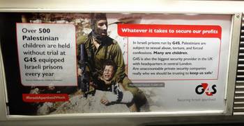 Une affiche contre G4S, qui sécurise les prisons israéliennes dans lesquelles sont détenus plus de 500 enfants palestiniens sans procès.