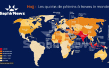La carte des quotas de pèlerins au Hajj par pays en 2022 - Cliquez pour voir en plus grand.